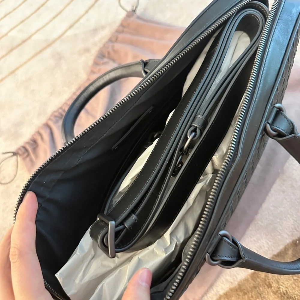 Bottega Veneta Intrecciato Leather Briefcase in Black